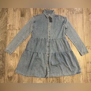 NWT LB Collection Little Bipsy Denim Button Up Dress Long Sleeve Pockets Size L